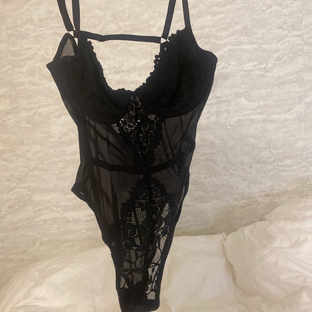 Lace mesh strappy one piece bodysuit lingerie